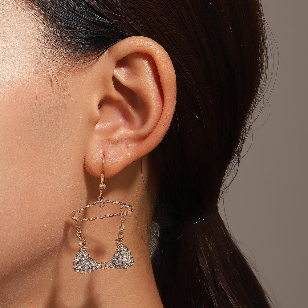 Asymmetrical Zircon Bikini Dangle Earrings: European & American Creative Fashion Jewelry for Women