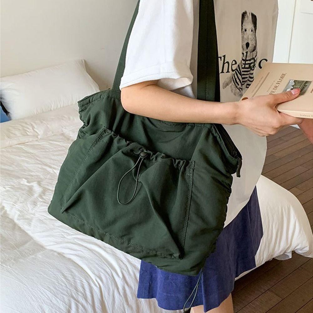

Casual Drawstring Tote Bag Korean Work Handbag Trendy Wrinkled Shoulder Bag Shopping хакі