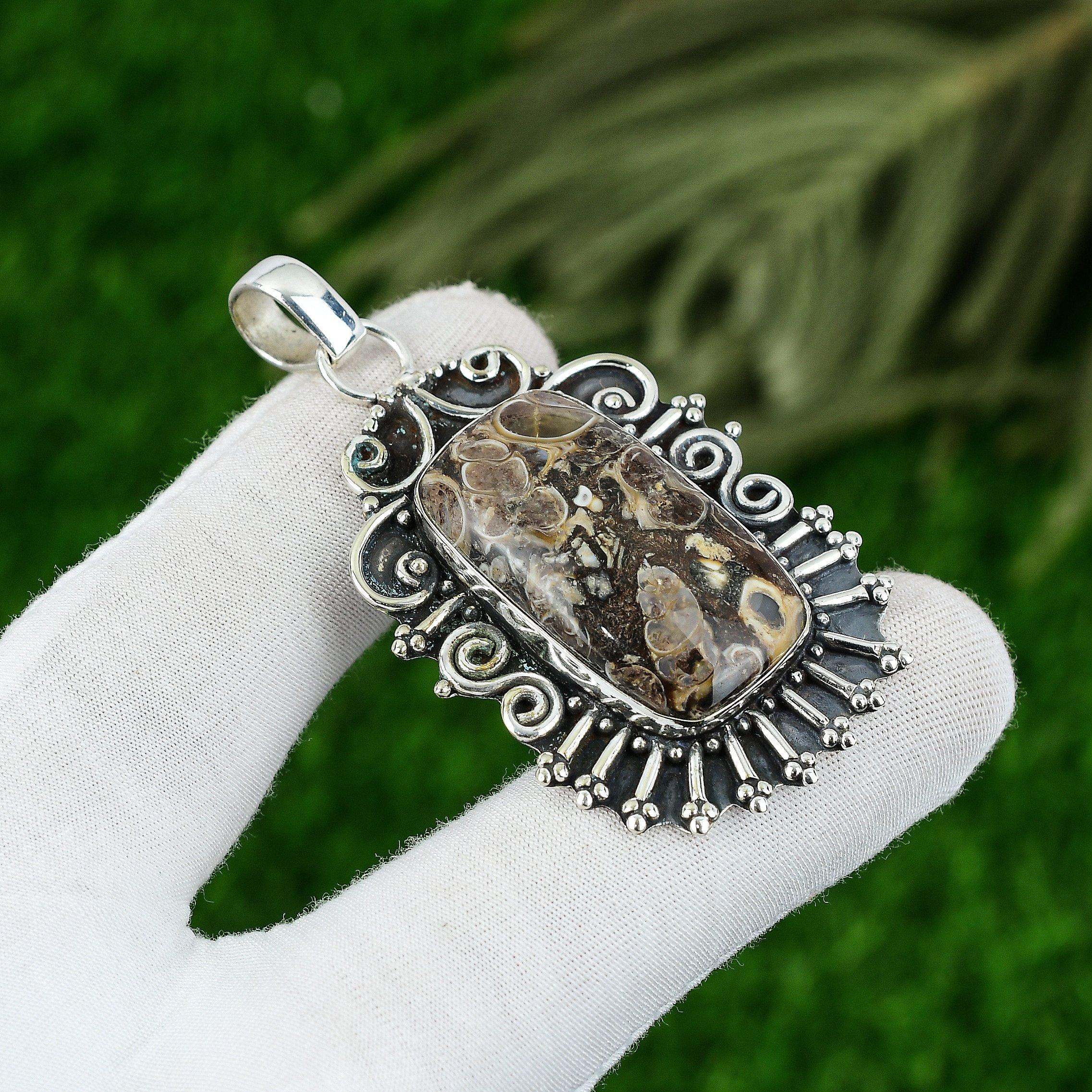 

Daughters Day Deal Turritella Agate Stone 925 Silver Artisan New Pendant Jewelry