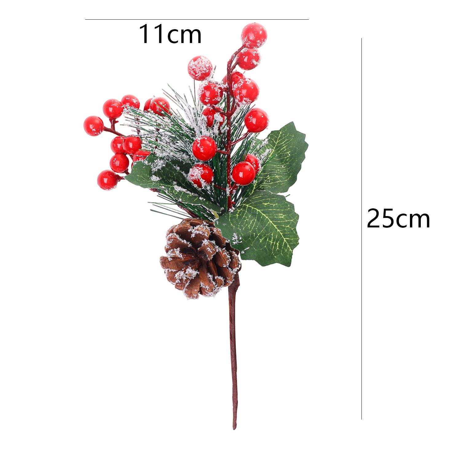 

10/1PCS Green Pine Needles Red Berry Branches Snowflake Pine Cone Cutting Fake Plants Xmas Tree DIY Wreath Tabletop Party Decor 1PC