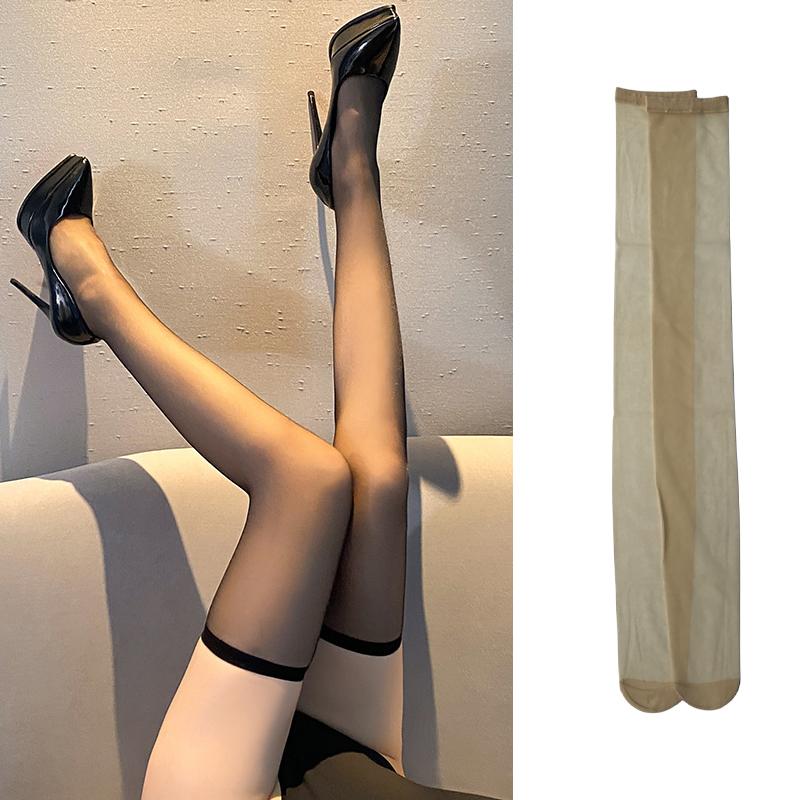 Women'S Sexy Lace Top Flat Top Thigh-High Long Stockings Colorful Lace Trim Sheer Silk Stocking Total 17 Colors S-M 150-170Cm