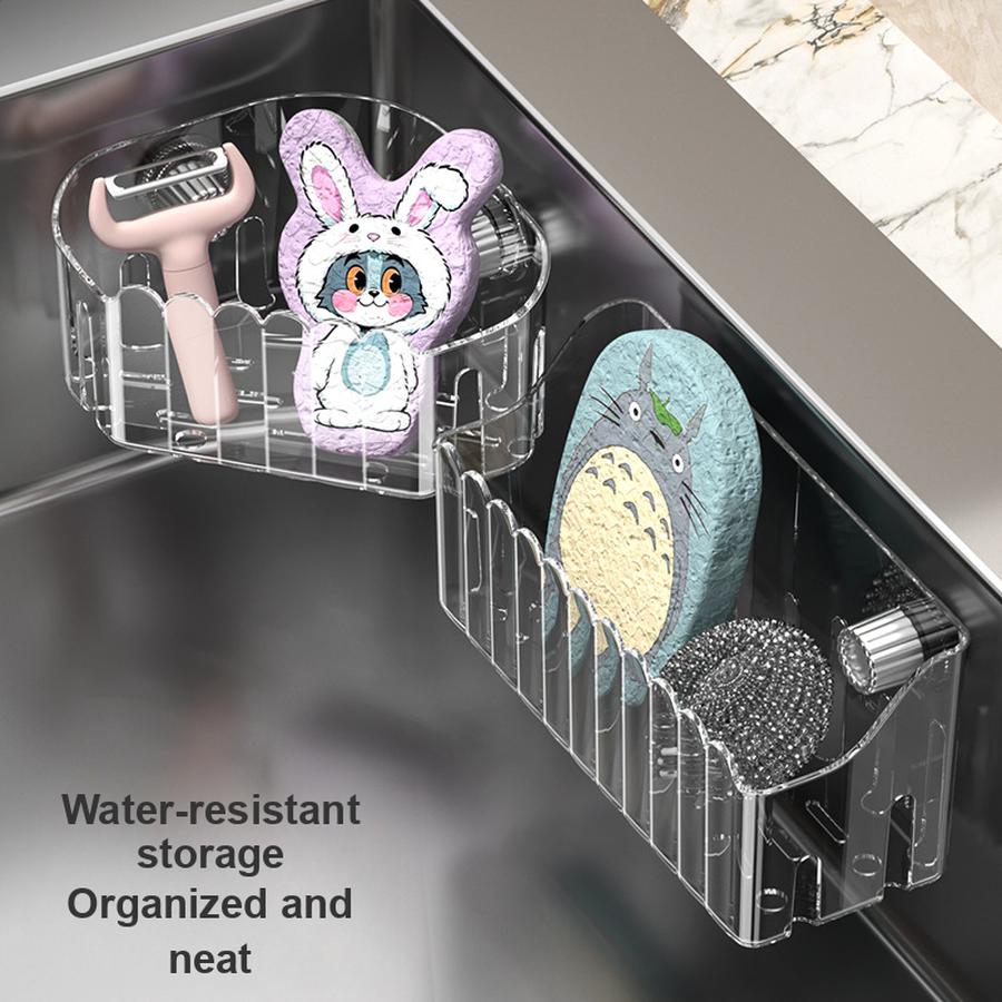 Silicone Suction Cup Sink Shelf Kitchen Water Pool Storage Rack No Drilling Draining Rack Steel Ball Hundred Cloth Storage Basket