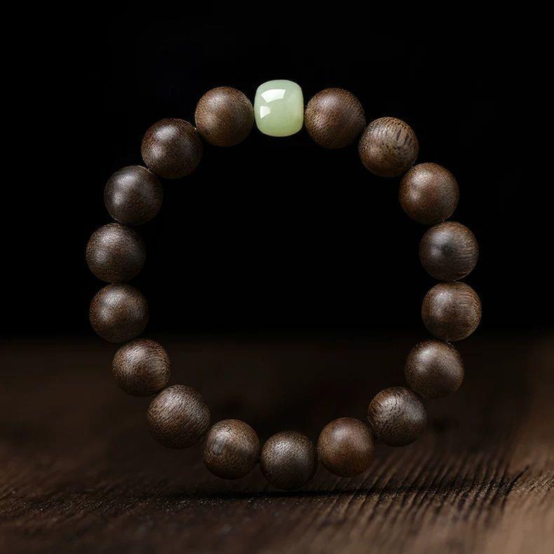 Bracciale Autentico Vietnamita in Agarwood di Nha Trang Ky Nan per Uomo, Bracciale Buddista in Perle di Legno, Bracciale in Sandalo per Donna