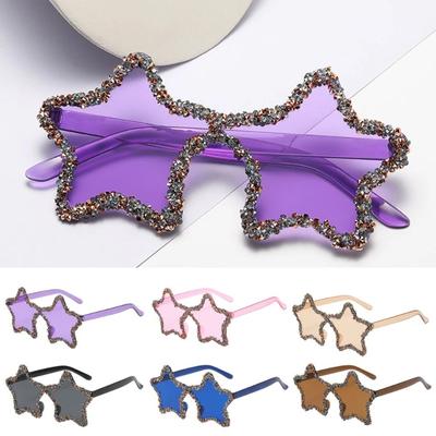 Sternförmige Sonnenbrille für Damen Vintage Bling Strass Pentagon Sonnenbrille Personalisierte Ozean Bonbonfarbene Sonnenbrille