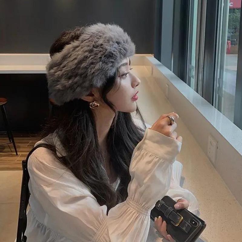 Cappelli con cappuccio in pelliccia di coniglio da donna in stile coreano per autunno e inverno - Alla moda, caldi e perfetti per viaggiare o per lo street style