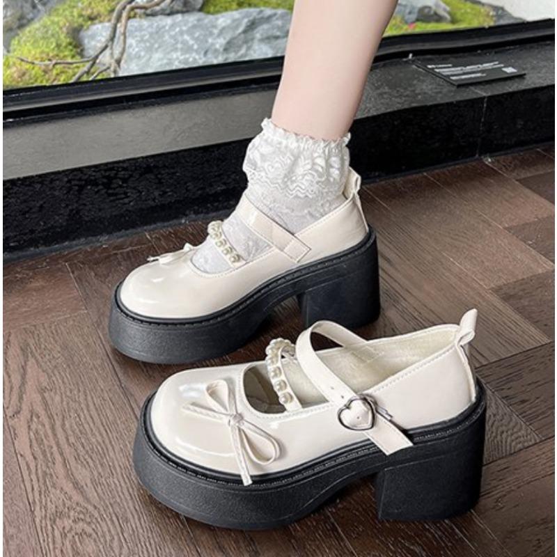Spring Round Toe Pumps Chunky Women Mary Janes Shoes Platform Single Shoe for Women Dress Students Women's Lolita Heeled Shoes