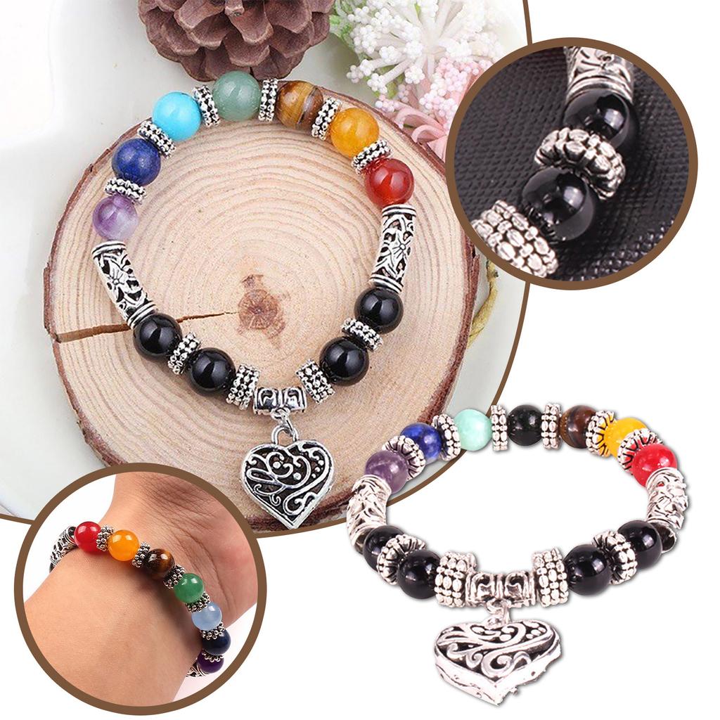 7 Chakra- Heart Bracelet Balance Stone Beaded Bracelet Yoga Charm Bracelet