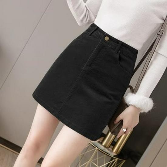 Women's High Waist Brown Corduroy A-Line Skirt - 2023 Autumn/Winter Collection