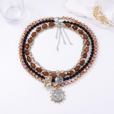 Personality Trend Retro Four-piece Set Multi-layer Stacked Alloy Geometric Coin Pendant Necklace Casual Versatile