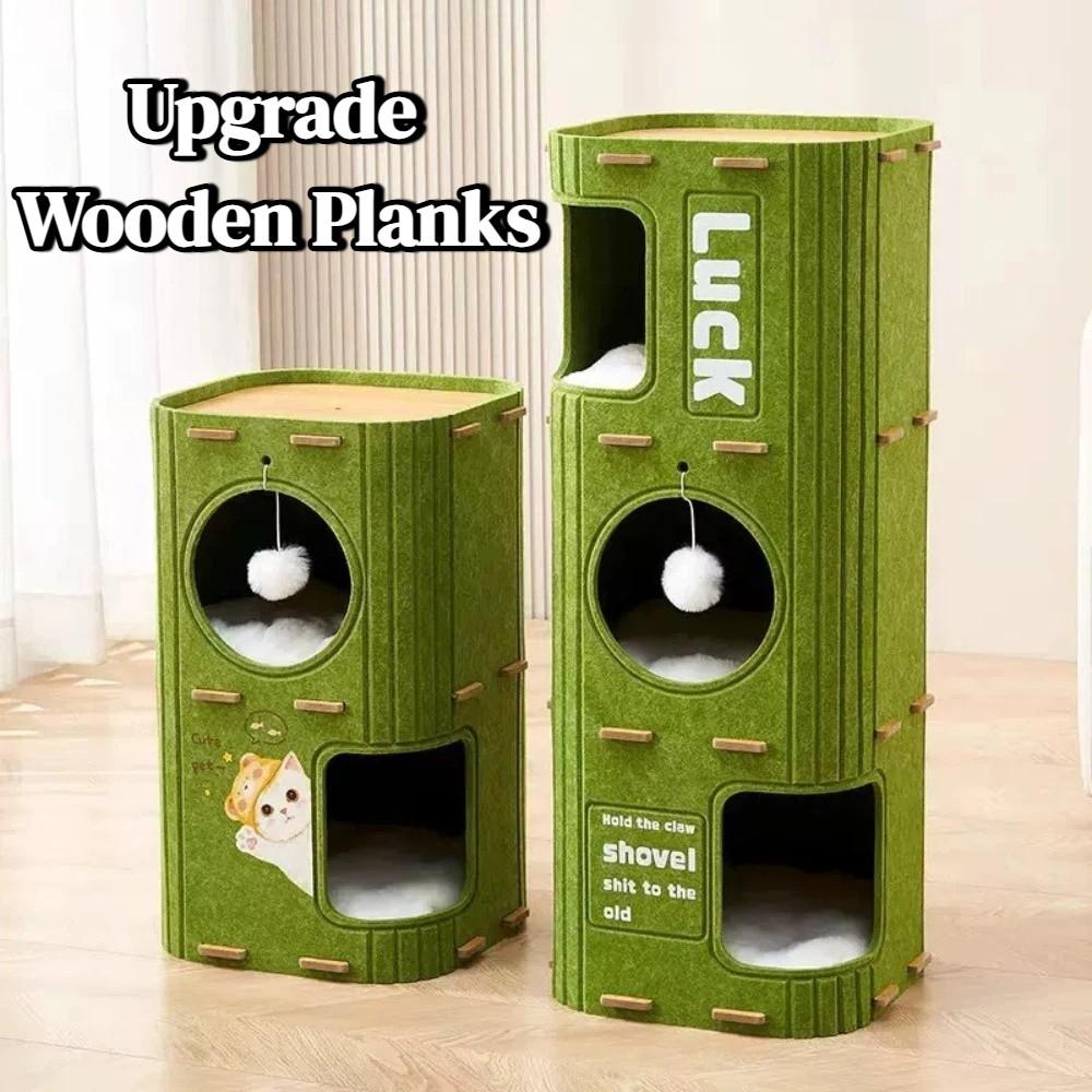 All-in-one Cat Castle House with Holes Cat Scratching Board Bed Winter Cat House Pet House