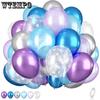 62pcs Balloons 12 Inches Purple Blue White and Silver Balloons with Snowflake Balloons for Frozen Theme Ice Snow Theme Winter Party Decorations