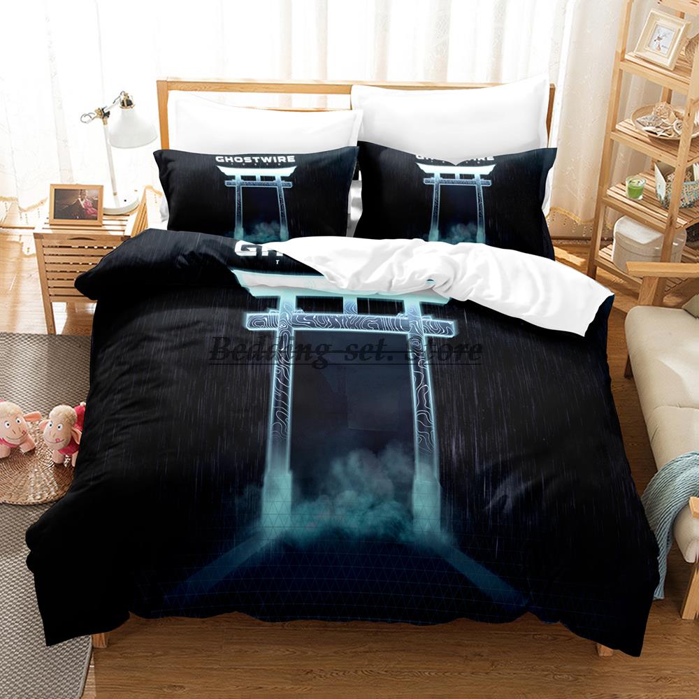 GhostwireTokyo Bedding Set Single Twin Full Queen King Size Bed Set Aldult Kid Bedroom Duvetcover Sets 2023 Anime Bed Sheet Set