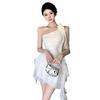 Europe, America, South East Asia wholesale women's temperament lady slant shoulder ruffle edge thin dress tide