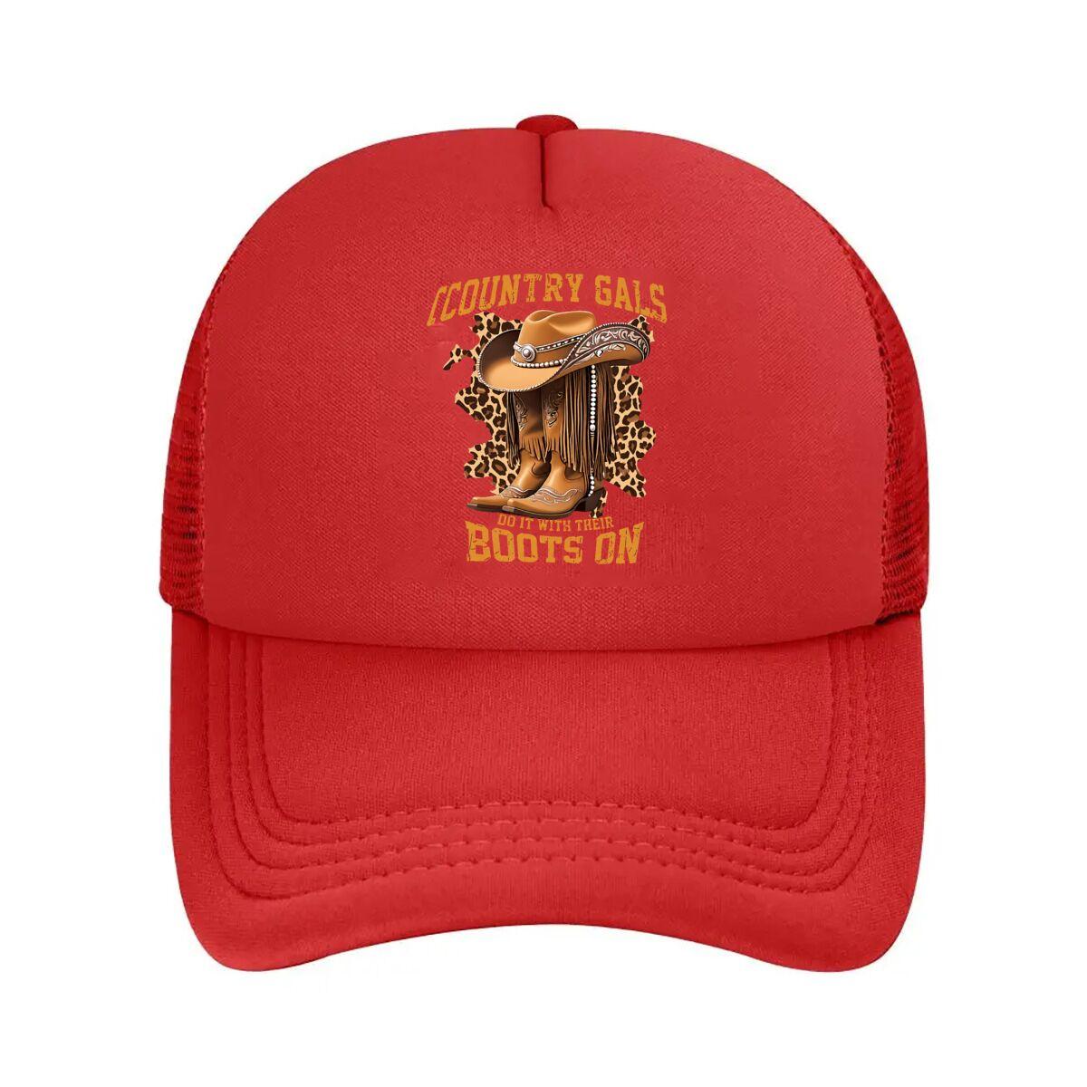Country Gals Cowboy Boots Leopard Print Mesh Baseball Cap Hip Hop Adjustable