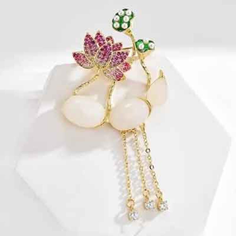 Lotus Pendant Enamel Brooch Badges Fashion Pearl Flower Exqusiite Pin Jewelry