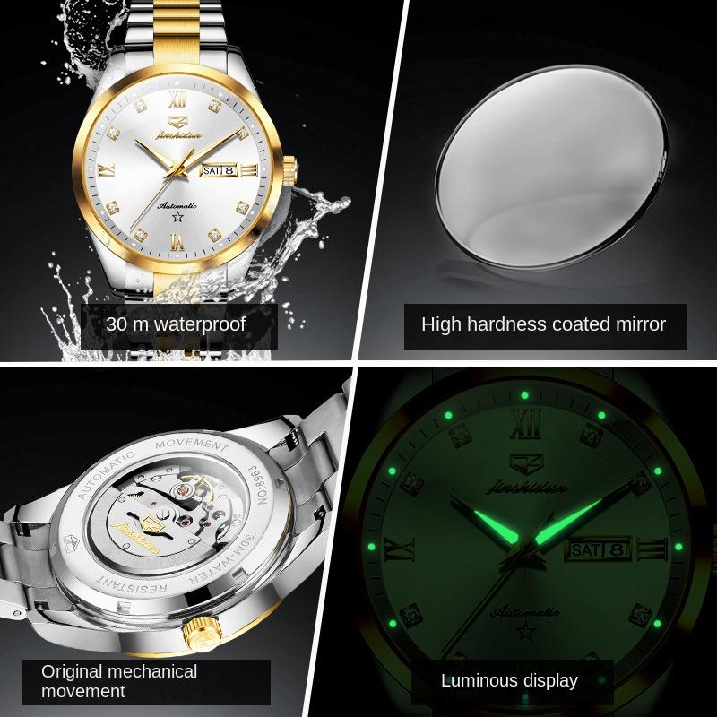 Relógios JINSHIDUN Relógio Mecânico de Calendário Duplo Masculino para Negócios à Prova d'Água Relógio Masculino de Negócios Relógio Masculino