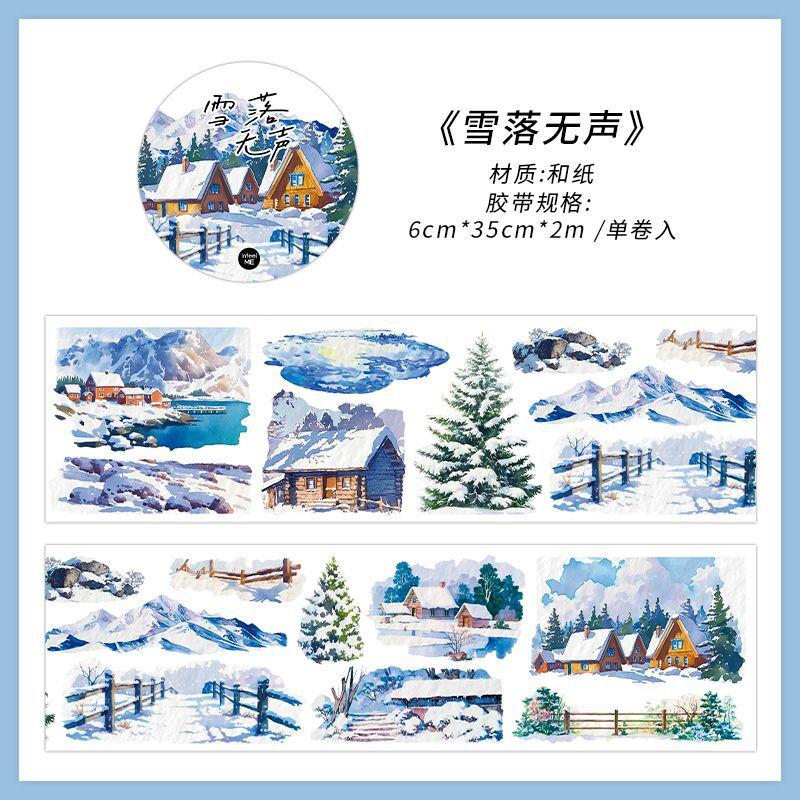 1 Roll 6x200cm Winter Snow Scene Tape Stickers Waterproof PET Material Removable Adhesive Notebook Decor Decals