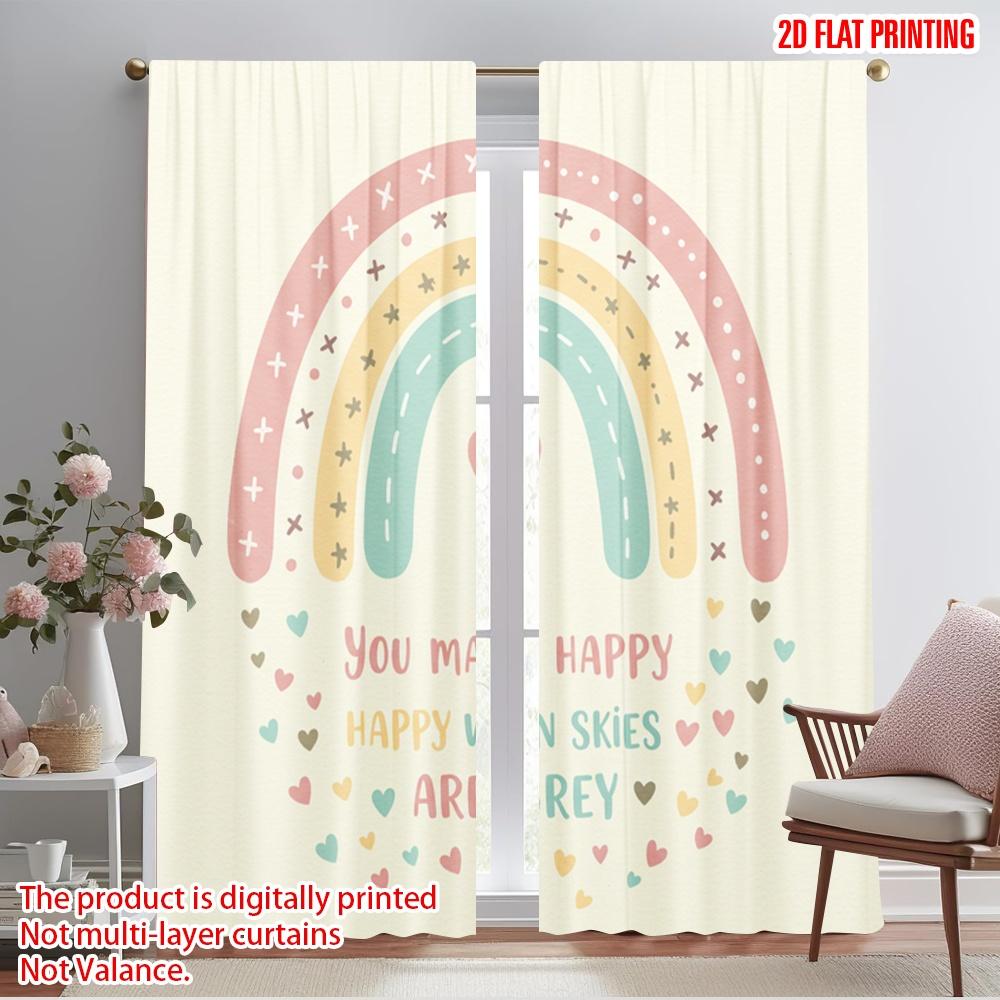 

2pcs 2D flat printing Drapes Rainbow Hearts Happy Skies Polyester Fabric Without Electricity Holiday Decorations for Indoor 52.50×116.00 CM 2pcs