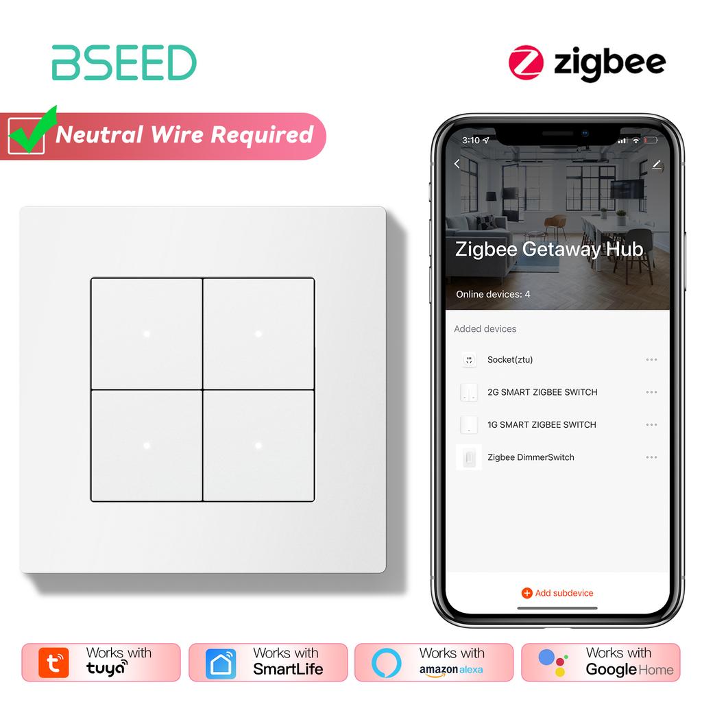 BSEED Zigbee Curtain/Light/Roller/Dimmer Switch Series Wall Smart Click Switches Shutter Backlight Plastic Frame Tuya APP Switch