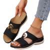 New large-size women's shoes casual one-pedal sewing line metal buckle cool slippers wedge heel thick-soled hollow slippers