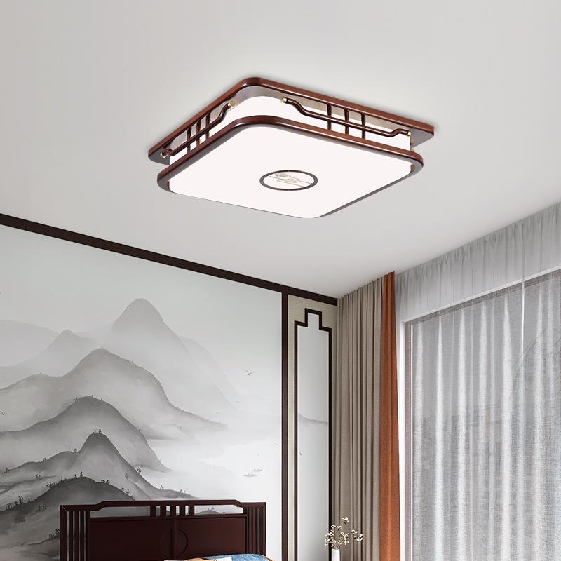 Ultra-Thin Antique Chinese Style Ceiling Light - Solid Wood Rectangular Fixture for Living Room, Restaurant, Bedroom
