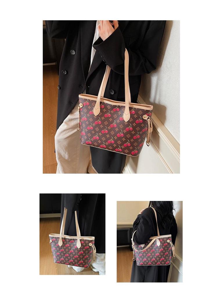 Cherry Print Denim Handbag - High-Quality, Large Capacity Commute Tote Shoulder Bag, 2025 Fashion.