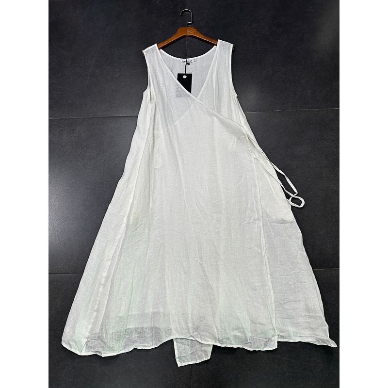 Yanzi Foreign Trade Cotton and Linen Series V-neck Solid A Word Swing Lazy Sleeveless Vest Blouse Skirt Sleeveless Skirt