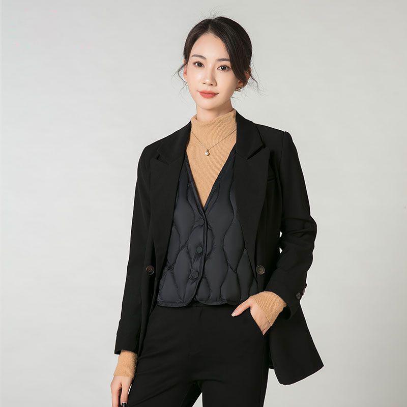 

Женский легкий модный короткий пуховый жилет - Универсальный, теплый и стильный для осени/зимы 3XL (140-155 lbs) чёрный