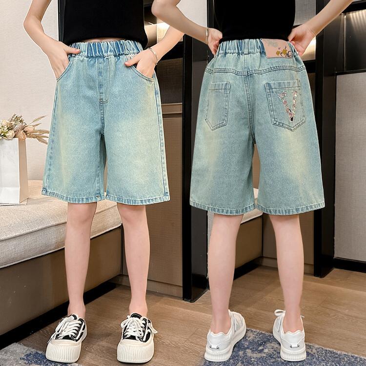 Landon Meisjes denim shorts, shorts, zomer dun, grote kindershorts, meisjesbroeken, vijfpuntsbroeken 140 blauw
