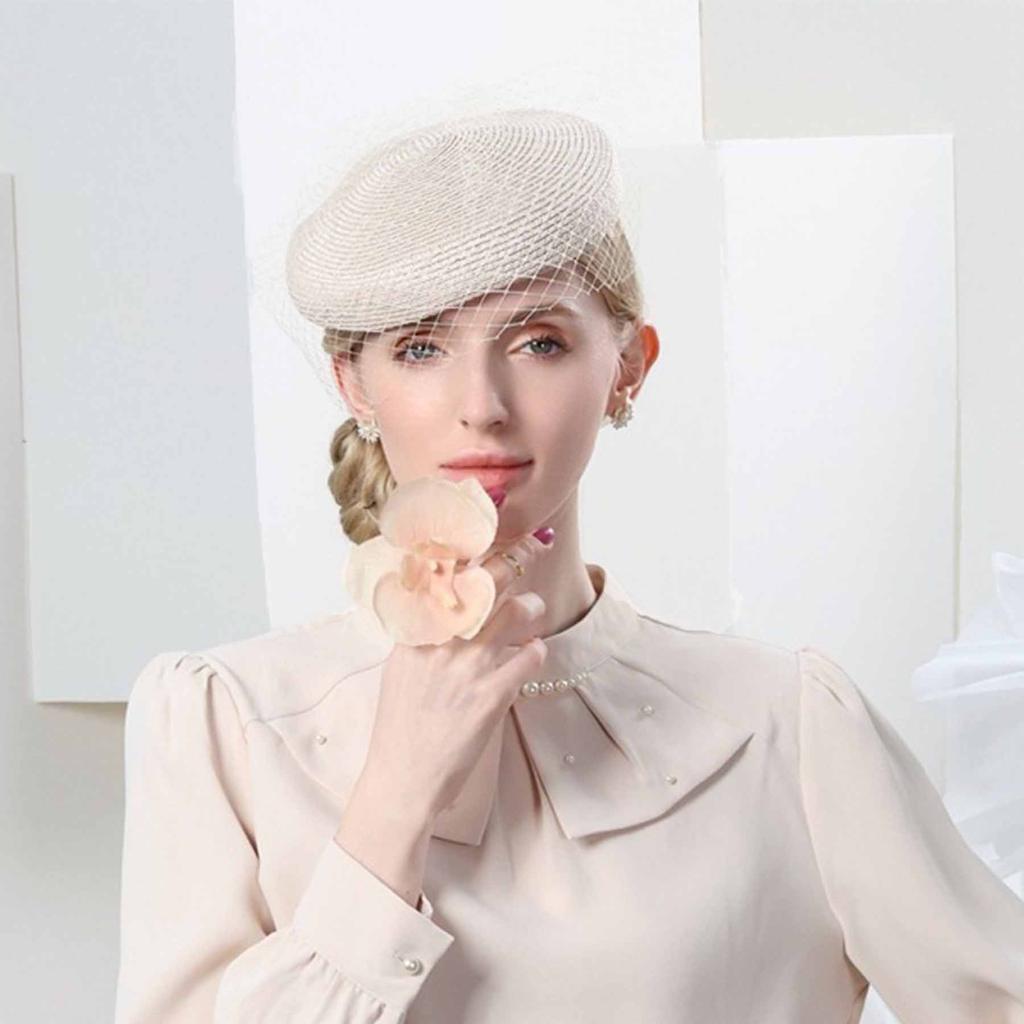 English Womens Church Hat Kentucky Fascinator with Veil Pill Box Hats Derby Womens Hats for Tea Party Wedding Hat