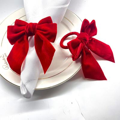 6pcs Red&green Bow Christmas Napkin Rings Chic Velvet Bowknot For Xmas Dinner Parties Wedding Holiday Home Napkin Holders