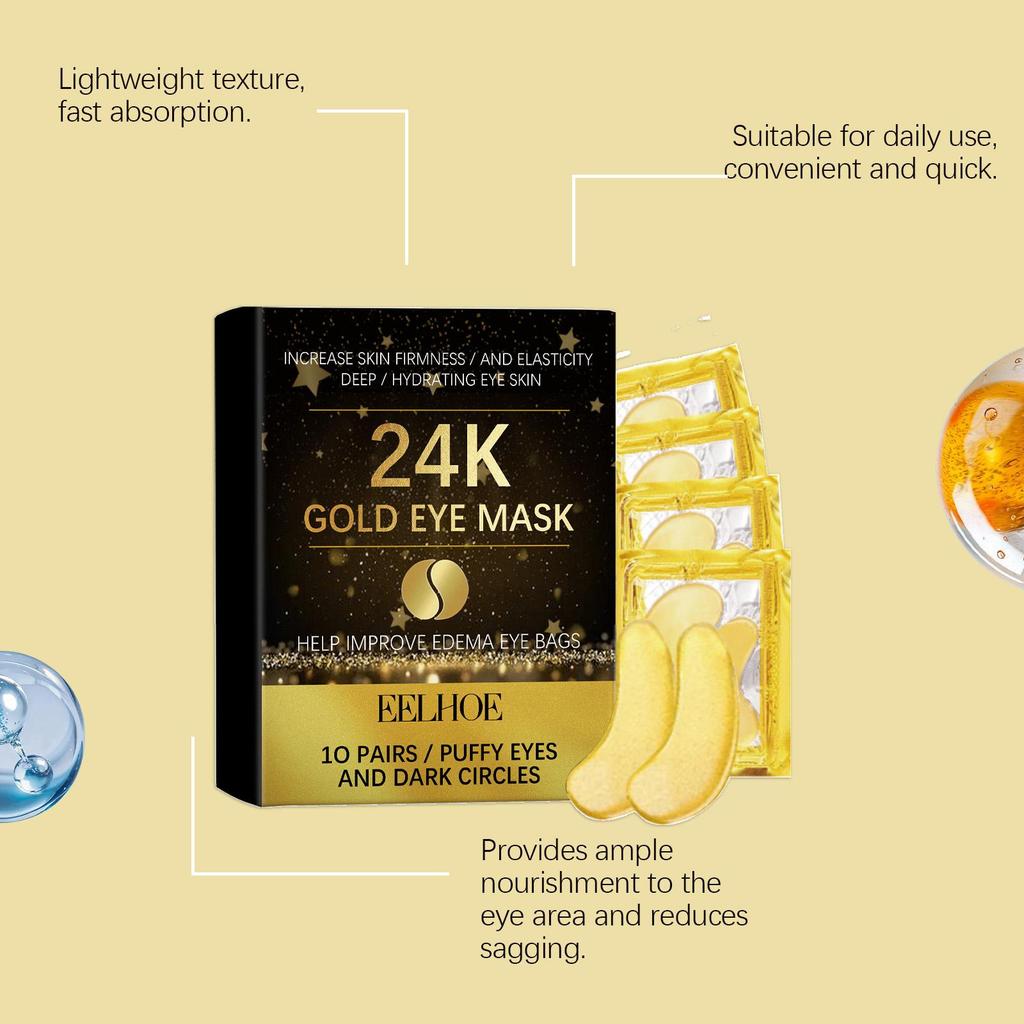 EELHOE 24k Gold Eye Mask - Moisturizing and Softening Eye Mask that Adheres to the Eye Area Skin