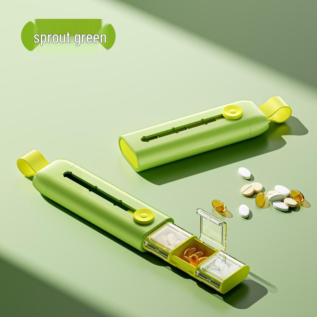 Portable Three-Compartment Sliding Medicine Box with Lid - Moisture-Proof and Sealed for Medication Storage