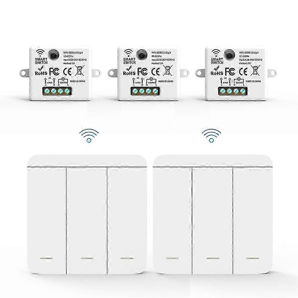 3 Pack RF 433MHz Wireless Light Switch Receiver with 2x 3-Gang Panel Switch and LED Remote Control for LED Lamps