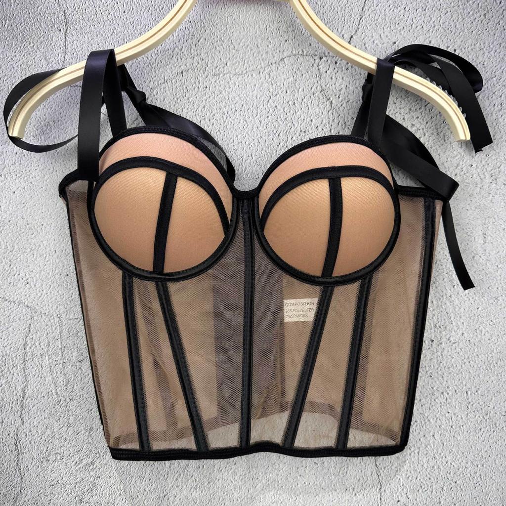 Franse Zoete Styling Vetersluiting Strapless Tanktop Dames Binnenlaag Bovenkleding Sexy Visgraat Taille-insnoerende Top Camis & Tanktops