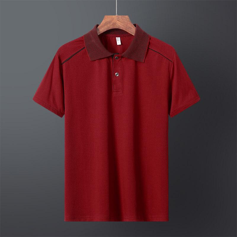 Pánské bavlněné pruhované tričko s krátkým rukávem volného střihu pro volný čas ve velkých velikostech s rozparkem, tenké pánské polo tričko 45 -110kg