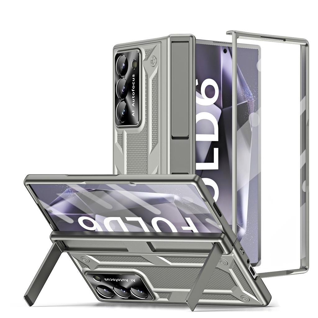 Double Stand for Samsung Galaxy Z Fold 6 Case Glass Film Spring Hinge Lens 360 Protection Cover Transparent Mental Shockproof