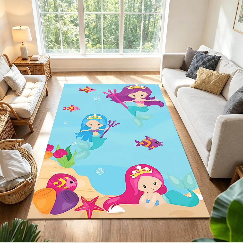 Mermaid Tail Fantasy Art Washable Door Mat Soft Plush Non-slip Bottom Kitchen & Bathroom Use Vibrant Floral Design Wedding Party Gift