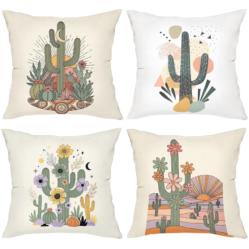 Cactus Floral Patterned Throw Pillow for Home Decor Polyester Pillowcase, Sofa Decorative Cushion Cov Headboard Pillow
