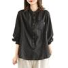 Spring Autumn Cotton Linen Blouses Artistic Plus Size Loose Slimming Striped Long Sleeved Shirt Top for Women
