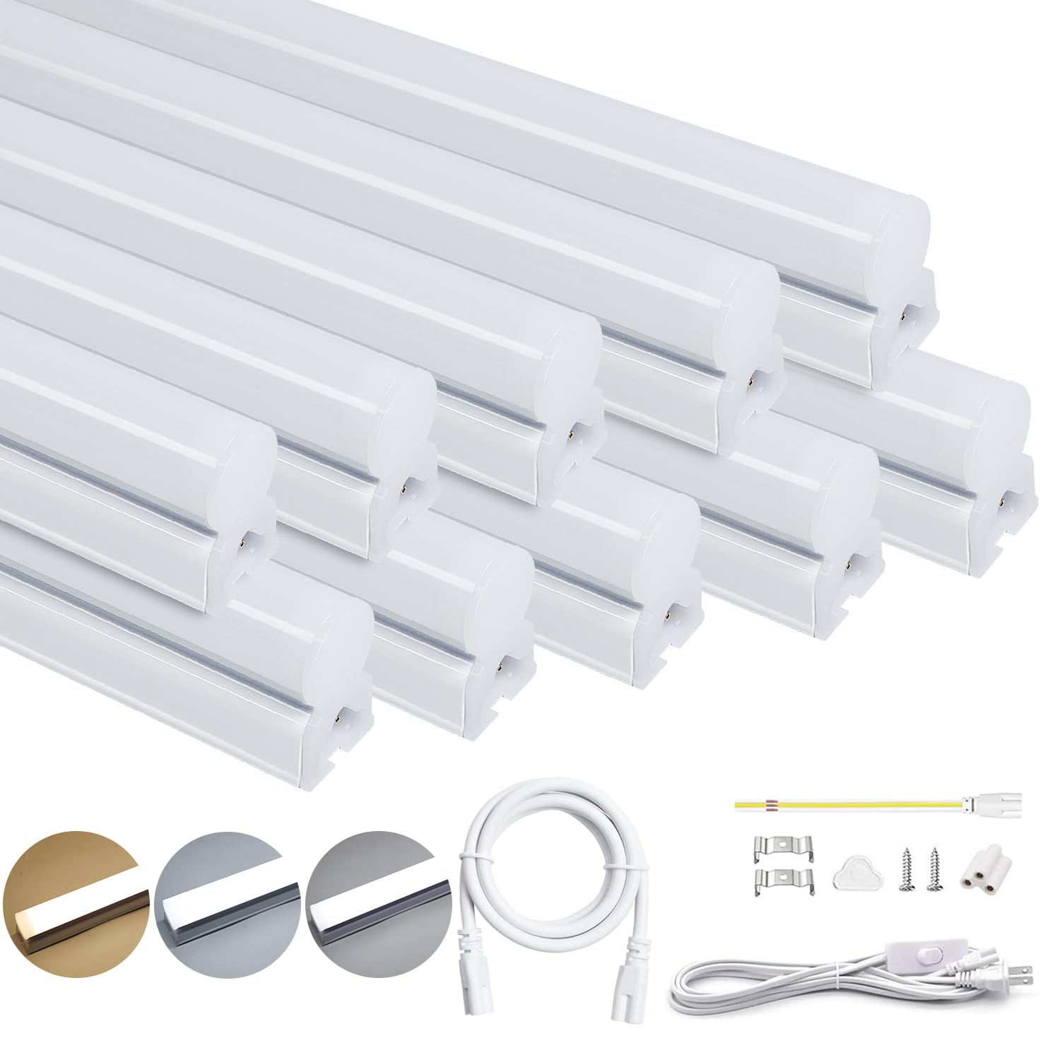 

Alewell 2nd Generation LED Fluorescent Light Bulbs with Memory Function, 3-Level Color Temperature Adjustment, Integrated Fixture, 40W, Straight