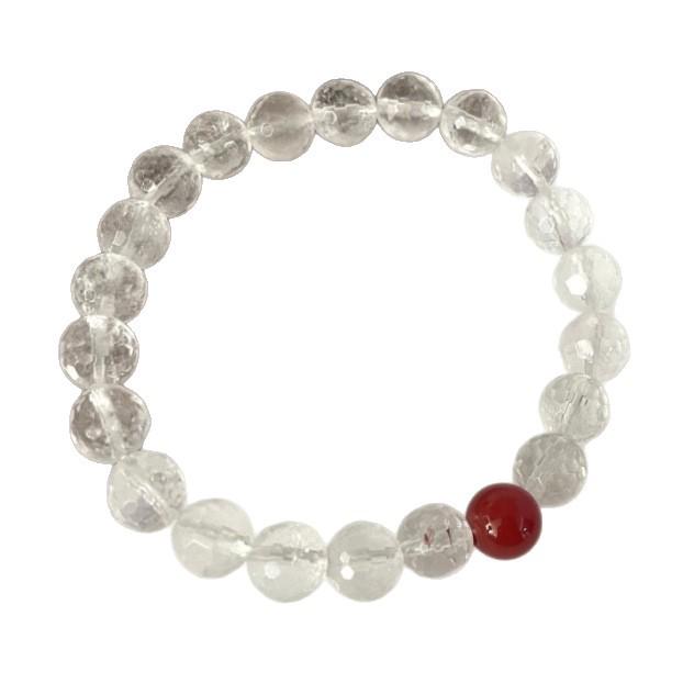 Korean Fashionable Red Agate White Crystal Faceted Beaded Bracelet