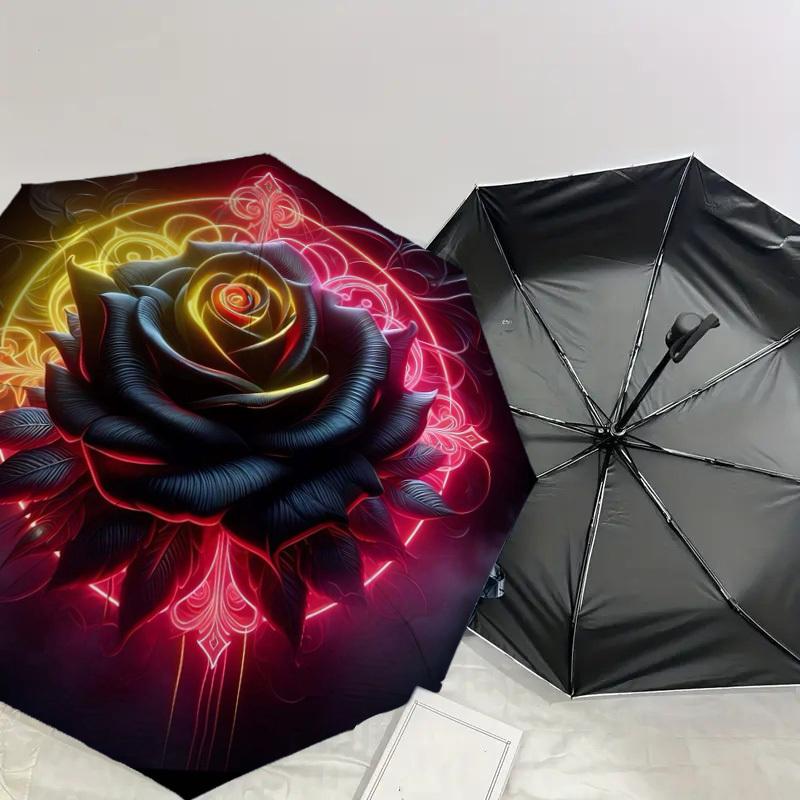 1pc Neon Rose Mandala Artwork Umbrella with Plastic Handle,Suitable for All Seasons Home Travel Outdoor UmbrellaDD127