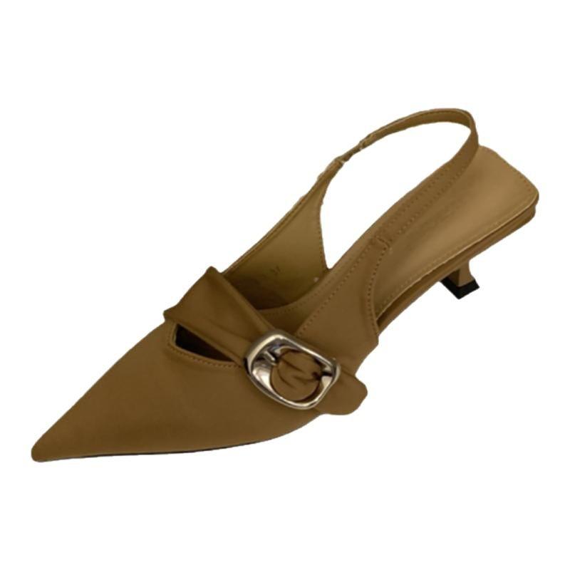 Black bag head sandals thin heels women's shoes 2025 summer new temperament socialite pointed head shallow mouth high heel empty shoes