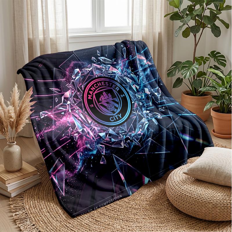 Manchester City Theme Blanket Soft Flannel Blanket Plush Throw Blanket Cozy Sofa Bed Blanket for Home Decor