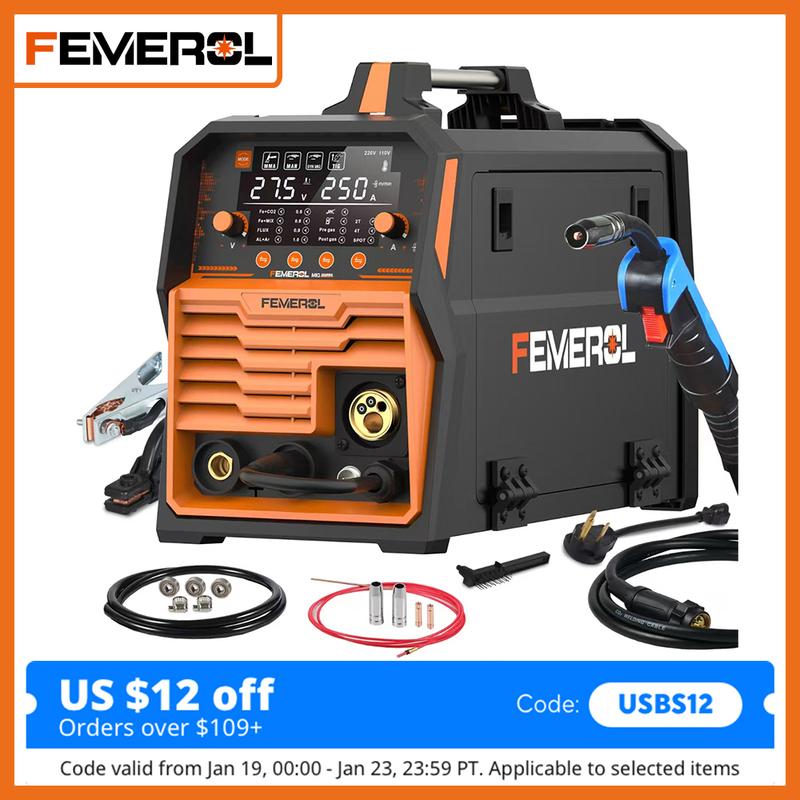 FEMEROL 6 In 1 Gas MIG Gasless Flux Core Stick Lift TIG Spot Welding Spool Gun Compatible Aluminum Welding Machine 110V/220V