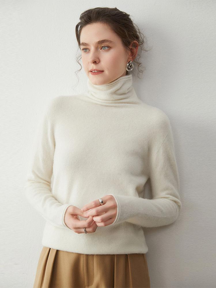 Women's Cashmere High Neck Sweater - Slim Fit Knitwear for Autumn/Winter