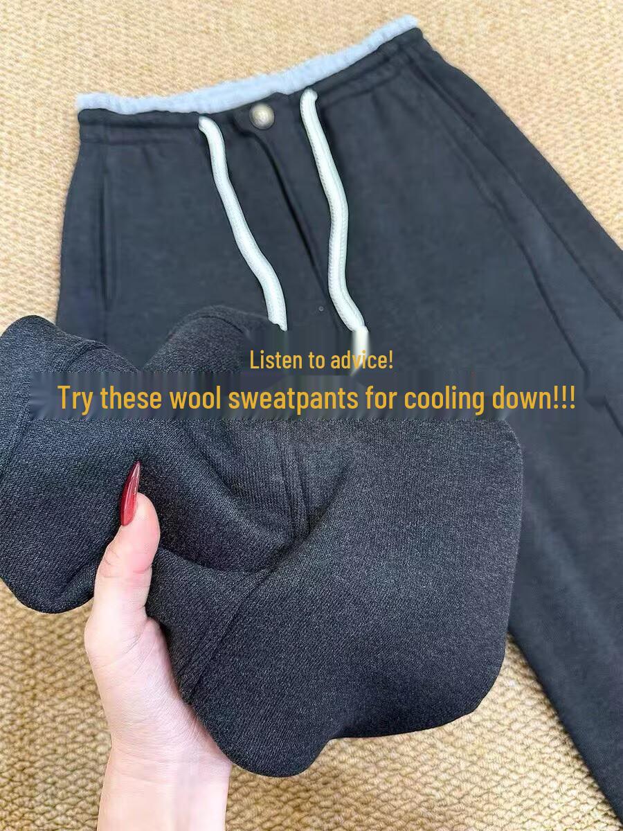 

Women s Gray Wool Plus Velvet Winter Sweatpants: Thick, Warm, Slimming, Versatile. Extra Large темно-серого