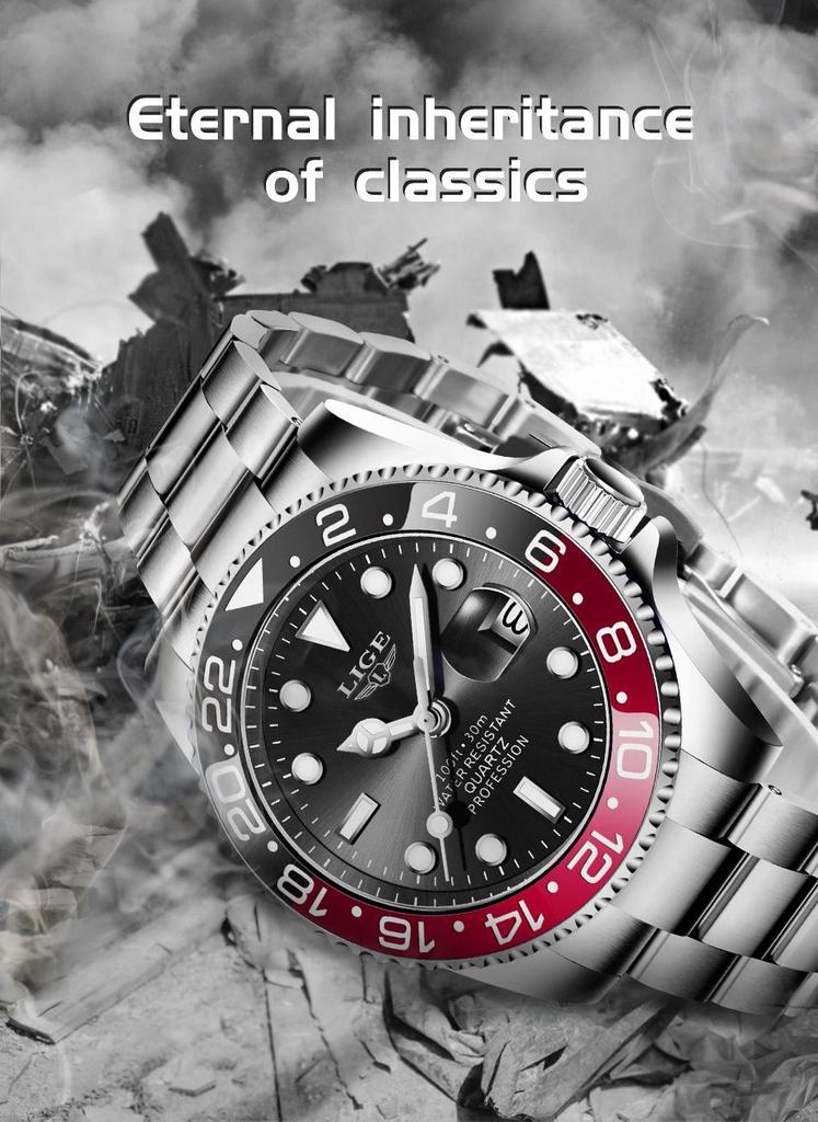 LIGE Men's Green Waterproof Quartz Calendar Sports Wristwatch
