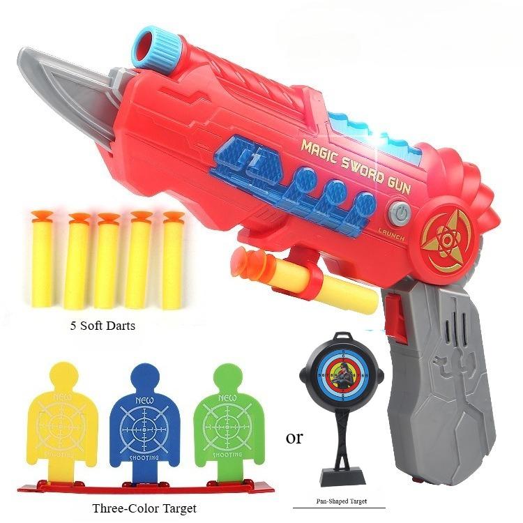 Deformable Soft Dart Toy Gun Light Sound Suction Cup Foam Darts Blaster Toy Boy Indoor Shooting Toy with 5 Soft Bullets 1 Target